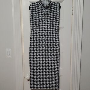SHEIN Black and White Houndstooth High Neck Maxi Fitted Dress